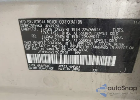 2007 Toyota Rav4 z USA, uszkodzony, nr VIN JTMBD33V276032168